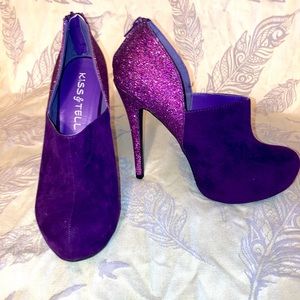 Kiss and Tell Purple Glitter and Suede High Heels 8.5